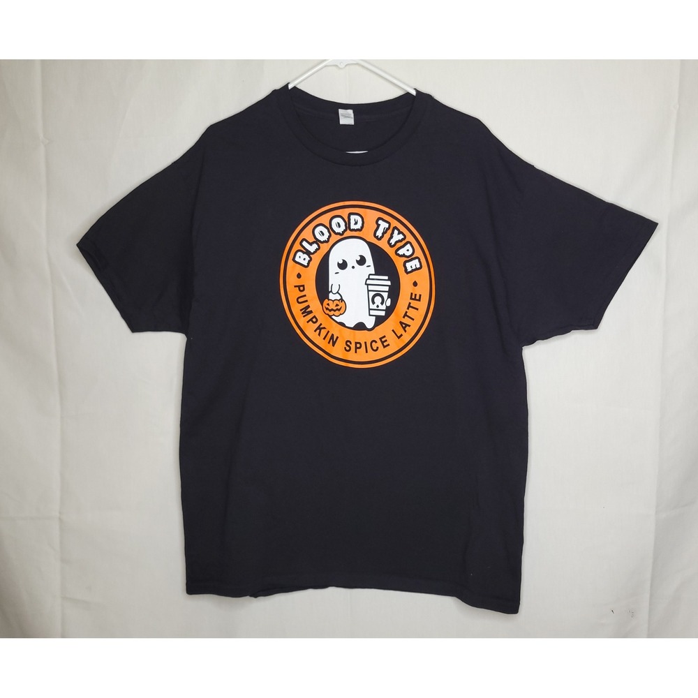 Blood Type Pumpkin Spice Latte PSL Ghost Halloween Graphic T-Shirt‎